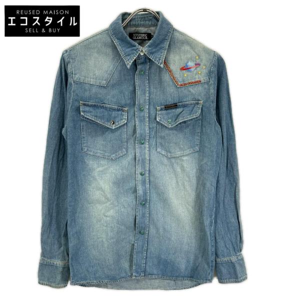HYSTERIC GLAMOUR ヒステリックグラマー 0213AH06 ヴィンテージ加工 刺繍 ウエスタンデニムシャツ インディゴ S トップス コットン メンズ 中古