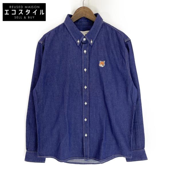 メゾンキツネ デニム インスティテューショナル フォックスヘッド パッチ ボタンダウン シャツ L MAISON KITSUNE メゾンキツネ デニム インスティテューショナル