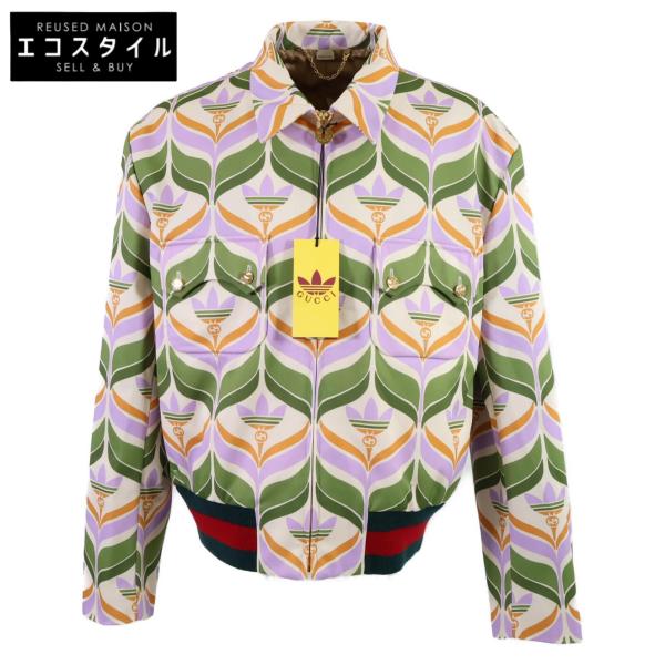 未使用品□GUCCI×  グッチ×アディダス 691425 トレフォイル GGロゴ ウェブライン ブルゾンジャケット マルチカラー 48 ハンガー付き イタリア製 正規品 メンズ wine-king_2909500000050123