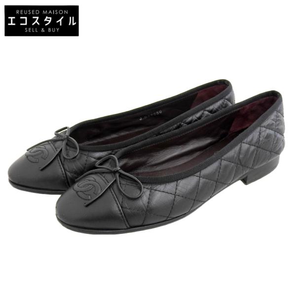 CHANEL シャネル レザー フラット パンプス レディース ブラック 36