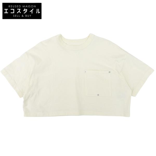 ボッテガヴェネタ 美品 Vステッチポケット 半袖 クロップドカットソー トップス レディース アイボリー S 777597 S 美品 BOTTEGA VENETA ボッテガヴェネタ Vステッチポケット 半袖