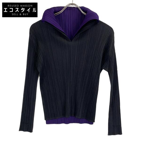 PLEATS PLEASE プリーツプリーズ  ﾌﾞﾗｯｸ/ﾊﾟｰﾌﾟﾙ PP93-JK594 ﾄﾞｯｷﾝｸﾞ ﾄｯﾌﾟｽ 3 PLEATS PLEASE プリーツプリーズ ブラック/パープル PP93-JK594