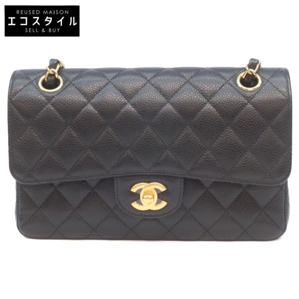 CHANEL（シャネル） A01113 黒 キャビア ゴールド金具 Wフラップ