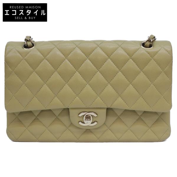 シャネル A01112 ﾋﾟｽﾀﾁｵｸﾞﾘｰﾝ ｷｬﾋﾞｱ G金具 Wﾌﾗｯﾌﾟ ﾏﾄﾗｯｾ25 CHANEL（シャネル） A01112 ピスタチオグリーン キャビア G金具 W