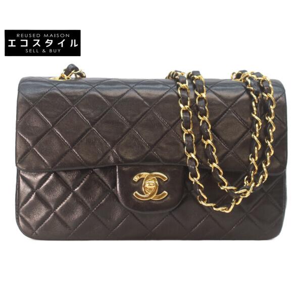 シャネル マトラッセ 23 Wフラップ ショルダー A01113 黒 ラム CHANEL（シャネル） A01113 黒ラム ゴールド金具 Wフラップ マトラッセ