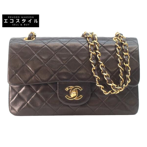 シャネル マトラッセ 23 Wフラップ ショルダー A01113 黒 ラム CHANEL（シャネル） A01113 黒ラム ゴールド金具 Wフラップ マトラッセ