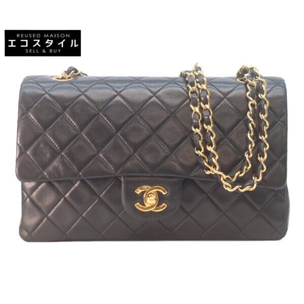 CHANEL（シャネル） A01112 黒ラム ゴールド金具 Wフラップ マトラッセ 