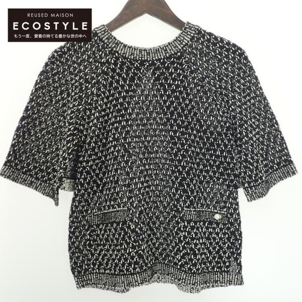 CHANEL ブラック リブニット 半袖ワンピース 36 ブラック CHANEL ブラック リブニット 半袖ワンピース 36 ブラック