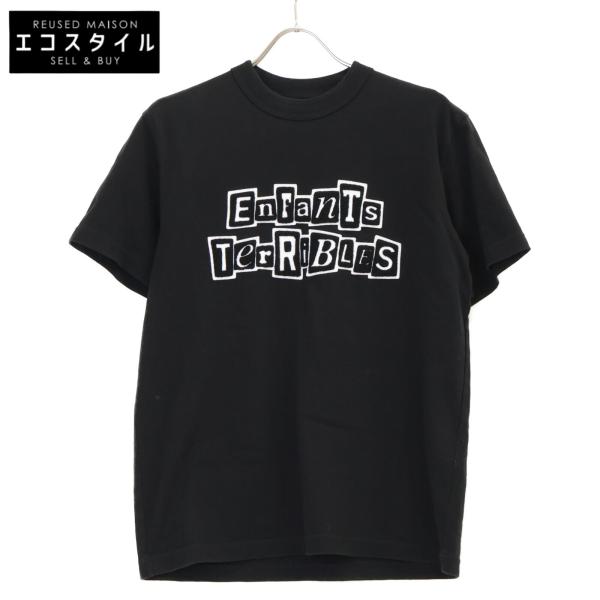 Sacai サカイ 21AW 21-0250S Jean Paul Gaultier ジャン ポール ゴルチエ Enfants Terribles Emblem T-Shirt エンブレムパッチ 半袖 Tシャツ ブラック系 2【極上美品】【中古】 wine-king_6777100000002590