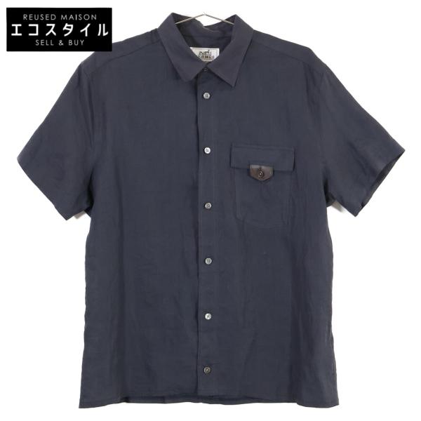 国内正規/ HERMES エルメス リネン 半袖シャツ/ トップス 39 ネイビー