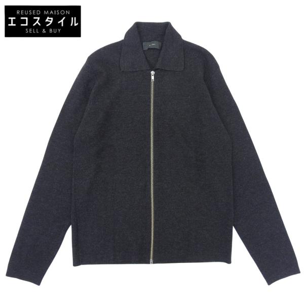 美品 ZANONE ザノーネ ウール 襟付き ジップ ニット ジャケット メンズ チャコール 46