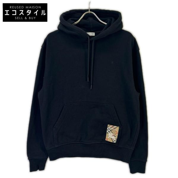 BURBERRY バーバリー 8105364 ブラック ロゴ ノヴァチェックラベル パーカー M BURBERRY（バーバリー） 8105364 ブラック ロゴ ノヴァチェックラベル