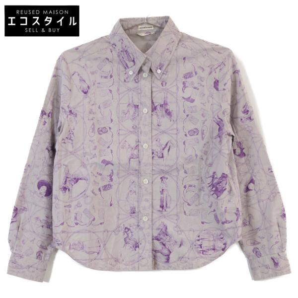 Hermes マルジェラ期 コットン Tシャツ 36 グレーホワイト HERMES