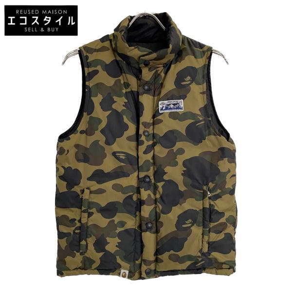 期間限定お値下げ中！ A BATHING APE リバーシブルダウンベスト A BATHING APE アベイシングエイプ ブラック×オリーブドラブカラー