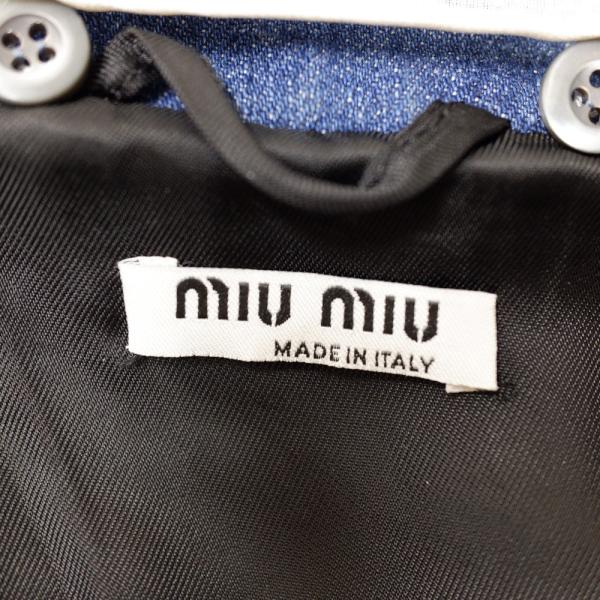 在庫一掃 Miumiu ミュウミュウ Gwb024 レース付襟 ビーズワッペン付 デニムジャケット 36 ブルー レディース 超大特価