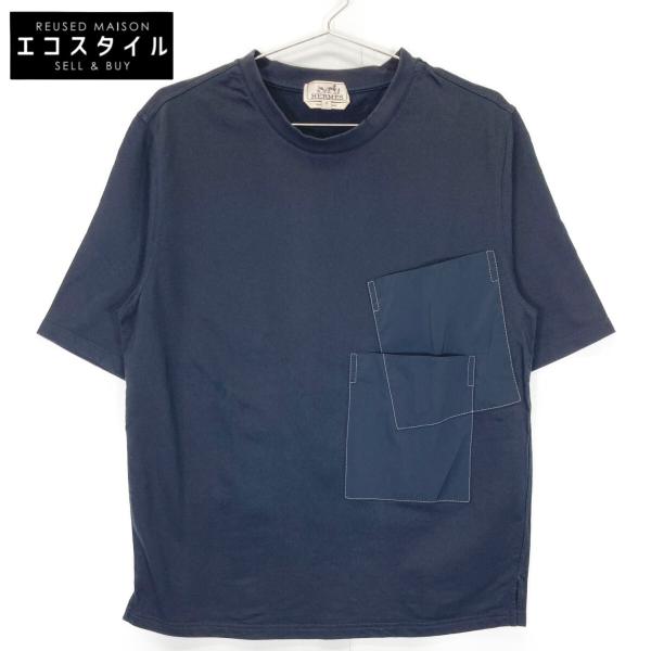 HERMES エルメス ブラック コットン ポケット 半袖Tシャツ XS