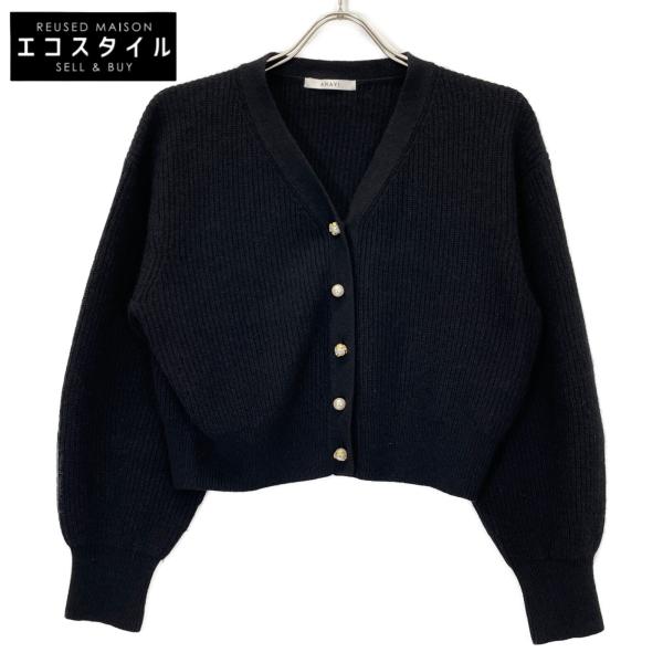ANAYI アナイ パールブルゾン 38 ブラック 美品 完売品 オケージョン ANAYI（アナイ） ブラック ウール混 フェイクパールボタン ニット
