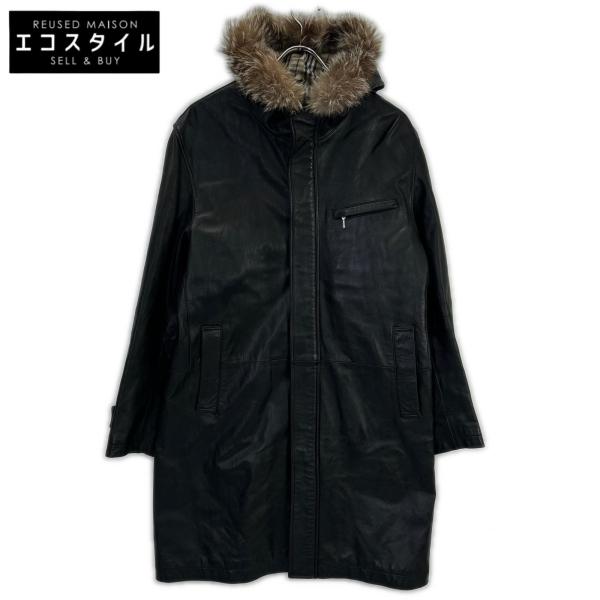 Burberry Black Label バーバリーブラックレーベル ブラック BMP28-323-09 ラムレザー フォックスファー ロングコート L BURBERRY BLACK LABEL（バーバリーブラックレーベル） ブラック BMP28
