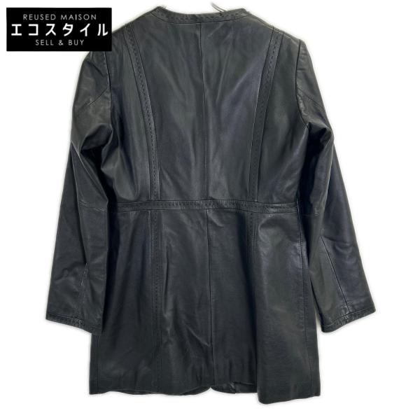 MARINA RINALDI マリナリナルディ ブラック シープスキンレザー ノーカラー コート ブラック 15 ジャケット ポリエステル レディース 中古
