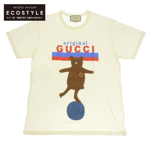 美品 GUCCI グッチ Tシャツ クマ 玉乗り トップス メンズ アイボリー