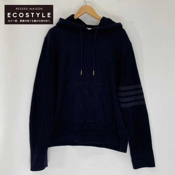 6560【美品・サイズ2】トムブラウン トリコロールライン入りパーカー ネイビー 美品/国内正規 THOM BROWNE トムブラウン MJT236A コットン 4BAR プル