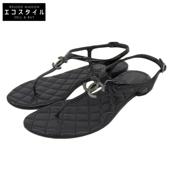 CHANEL 美品 シャネル ココマーク パテント トングサンダル レディース  