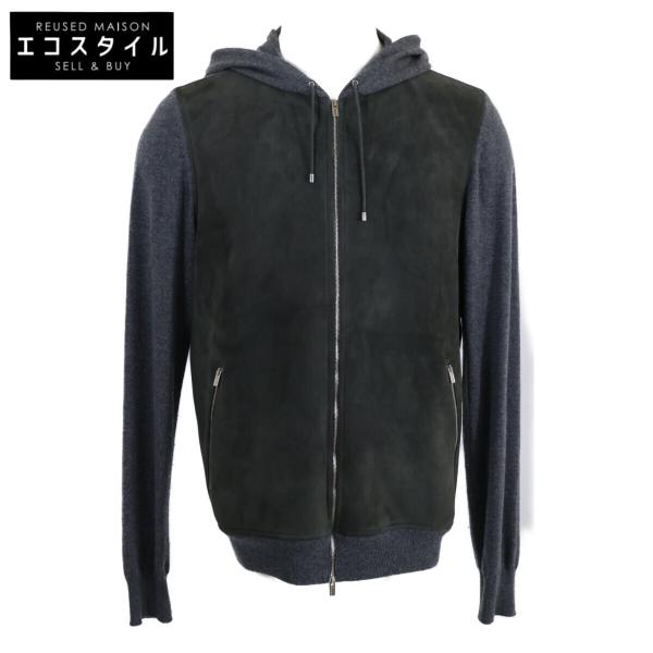 HERMES エルメス 【美品】スエードレザー/カシミヤニット 切替 フーディブルゾン L 美品/ HERMES エルメス スエードレザー/カシミヤニット 切替 フーディ