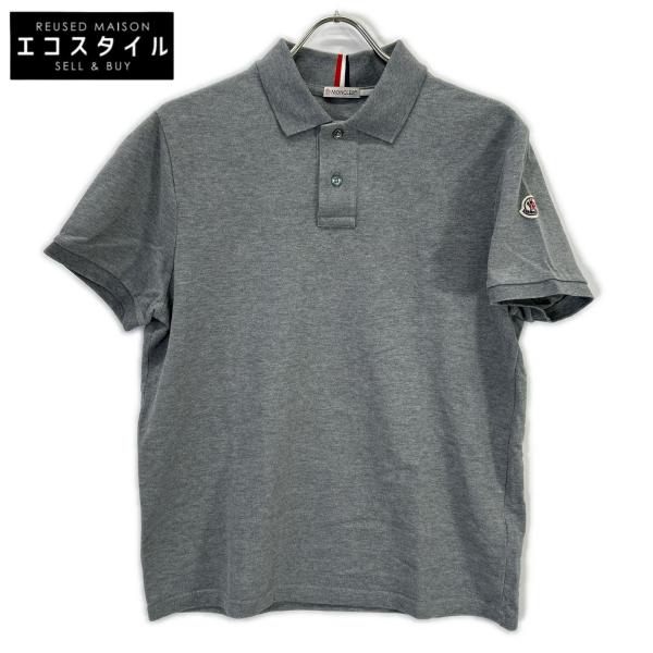 美品 MONCLER グレー ポロシャツ ロゴワッペン 襟裏ロゴ L MONCLER（モンクレール） グレー ロゴワッペン ポロシャツ グレー M