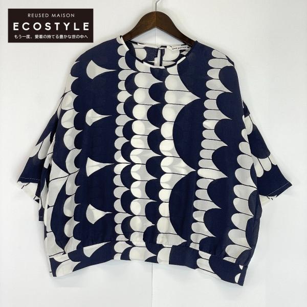 ミナペルホネン　クルーネックブラウス　ホワイトネービー mina perhonen（ミナペルホネン） 23SS ABS1250 sea laceクルーネック
