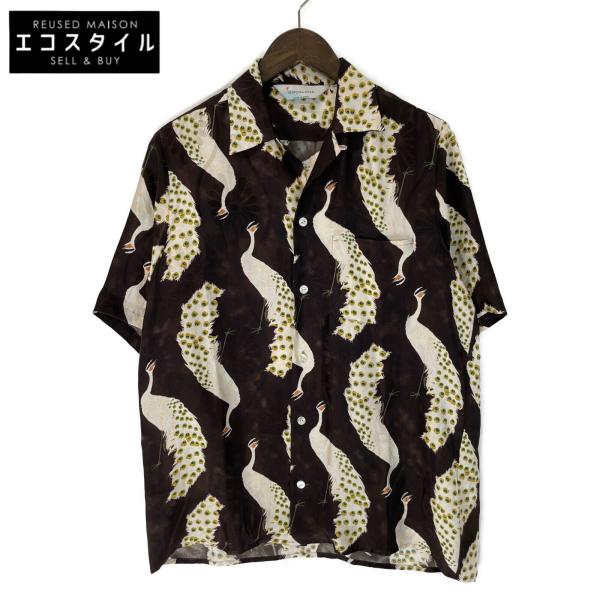 ニポアロハ ダークブラウン 伊藤若沖 孔雀  SILK S/S ALOHA SHT 1 wine-king_7765400000043576