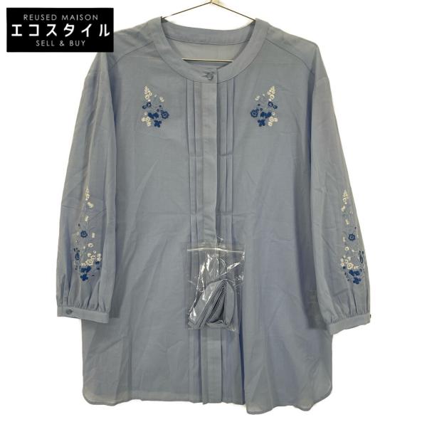 DAKS ダックス ブルー フラワー刺繍シアーボイルブラウス 44