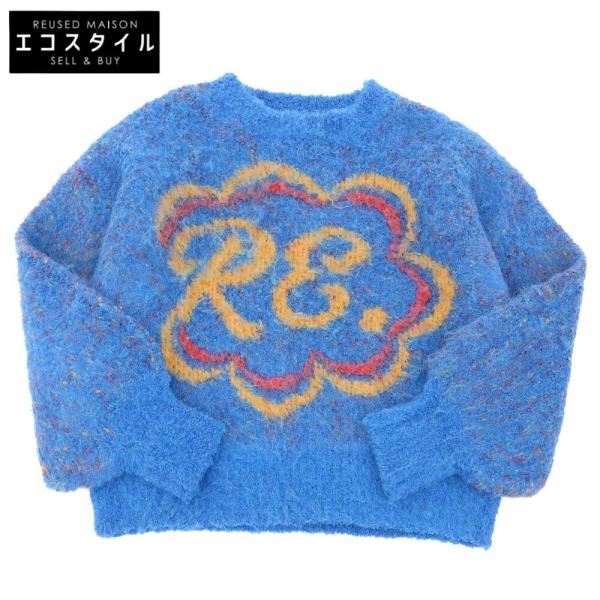 新品同様 RE. アールイードット ミックスウール フロントロゴ ニットセーター レディース ブルー F 22AW Free wine-king_7765400000053165