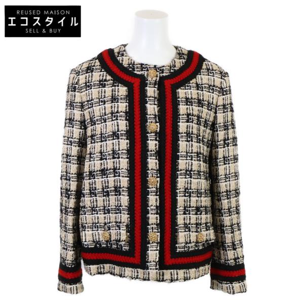 GUCCI - グッチ 【美品/国内正規】652255 Squarecheck tweed jacket スクエアGチェック ツイード ノーカラー 40 GUCCI 美品/国内正規 グッチ 652255 Squarecheck tweed jacket