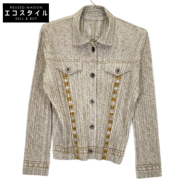PLEATS PLEASE デニム風メッシュボタン付きロングジャケット