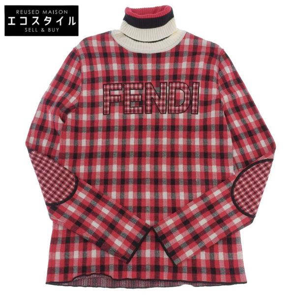 FENDI 美品 フェンディ ウール チェック ロゴ タートルネック FENDI 美品 フェンディ ウール チェック ロゴ タートルネック