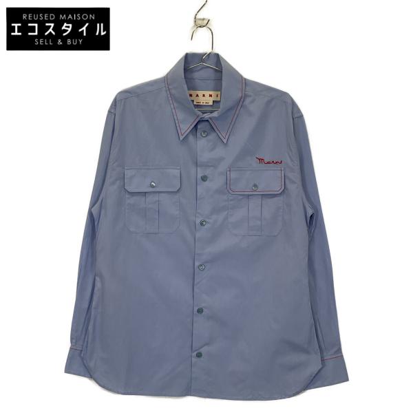 MARNI CUMU0267S0 23年製レギュラーカラーシャツ 48 MARNI マルニ CUMU0267S0 23年製 ブルー レッドステッチ ダブル