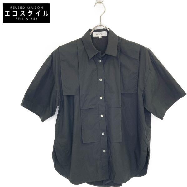 エンフォルド 24AW ﾌﾞﾗｯｸ ｺｯﾄﾝ ﾀｲﾌﾟﾗｲﾀｰ SQUARE SHIRT 38 ENFOLD（エンフォルド） 24AW ブラック コットン タイプライター