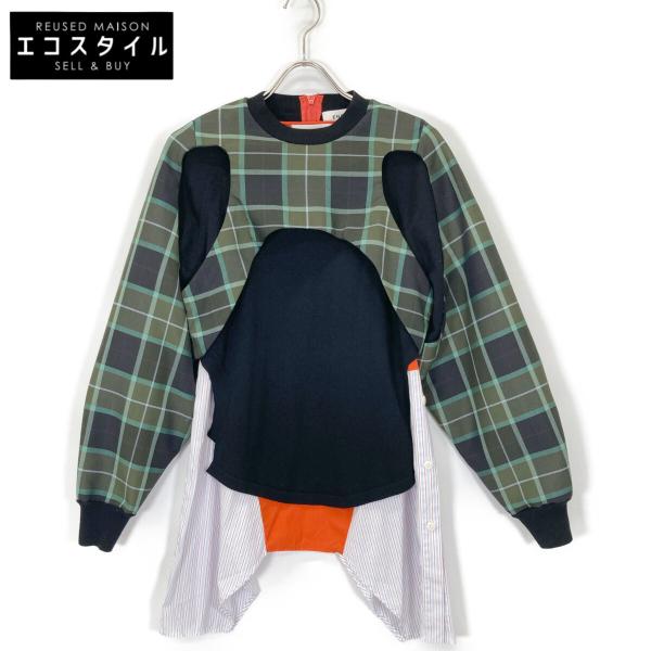 エンフォルド 22AW ﾌﾞﾗｯｸ×ｵﾚﾝｼﾞ ﾐｯｸｽﾌｧﾌﾞﾘｯｸ ﾌﾟﾙｵｰﾊﾞｰ ﾆｯﾄ 38 ENFOLD（エンフォルド） 22AW ブラック×オレンジ ミックスファブリック
