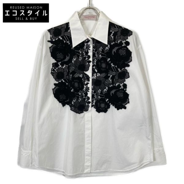 ハッピー♡ページ　Valentinoヴァレンティノ 3D花柄半袖Tシャツ VALENTINO ヴァレンティノ ホワイト×ブラック フラワー刺繍 ロング