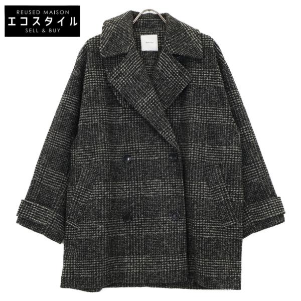 Spick and Span/Wスライバーチェックハーフコート/ブラック Spick & Span（スピックアンドスパン）の「Wスライバーチェック