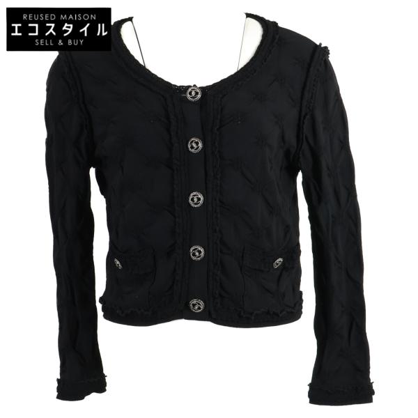 CHANEL - シャネル P40395K02942 ブラック レーヨン×ナイロン ココマークカーディガン 38 wine-king_7765400000090321