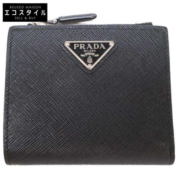 PRADA 美品/ プラダ 2ML049 サフィアーノ トライアングルプレート 二  