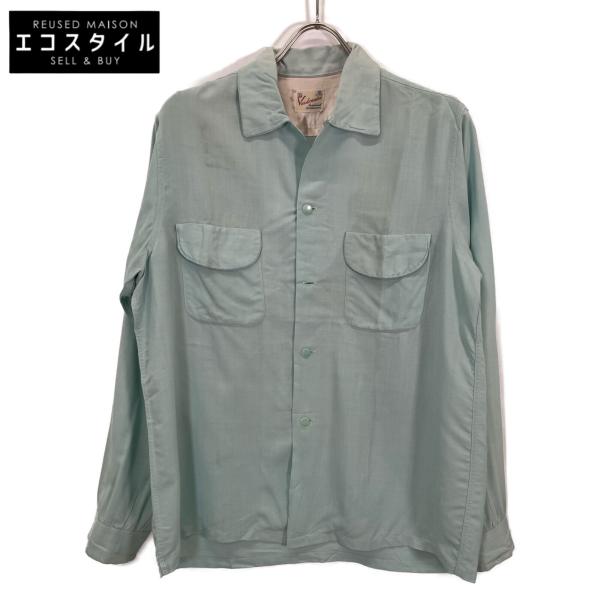 40s 50s【希少カラー】 レーヨン ギャバジン オープンカラー シャツ VINTAGE ヴィンテージ 50'S ブルー レーヨンギャバジン オープン