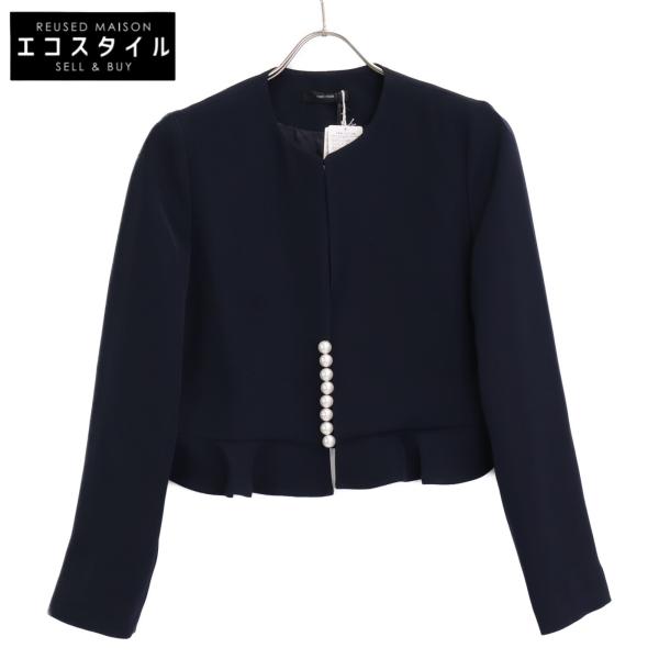 【美品】yoko chan　ヨーコチャン ノーカラージャケット 　ペプラム YOKOCHAN ヨーコチャン YCJ-522-081 22年製 ネイビー パール付き
