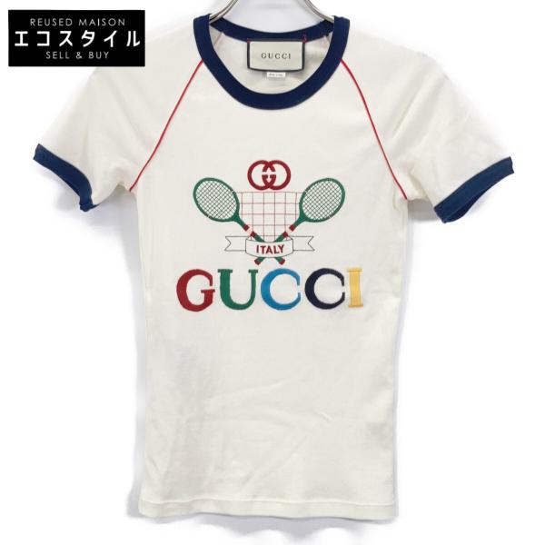 グッチ 574386 ﾎﾜｲﾄ ﾃﾆｽ ｺｯﾄﾝｼﾞｬｰｼﾞｰTｼｬﾂ XXS GUCCI（グッチ） 574386 ホワイト テニス コットンジャージーTシャツ