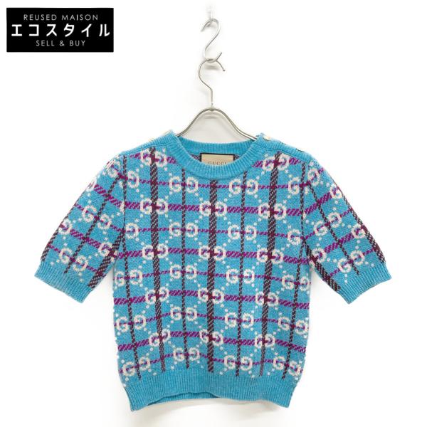 GUCCI（グッチ） 23AW 731583 XKC1H ブルー ウール 金釦 GG×チェック  