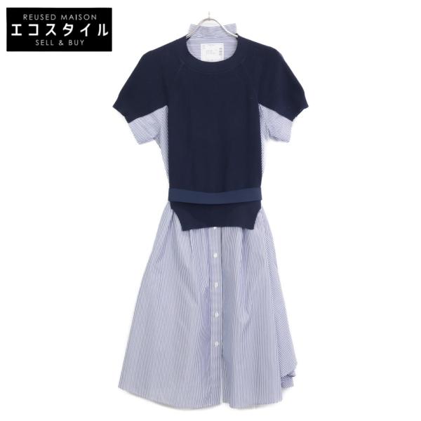 美品☆サカイ☆バックプリーツカットソー☆Sネイビー sacai - sacai バックプリーツ Tシャツ トップス ストライプ ネイビー