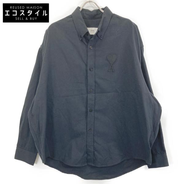 AMI PARIS アミパリス USH124.418 ブラック ハートロゴ刺繍長袖シャツ