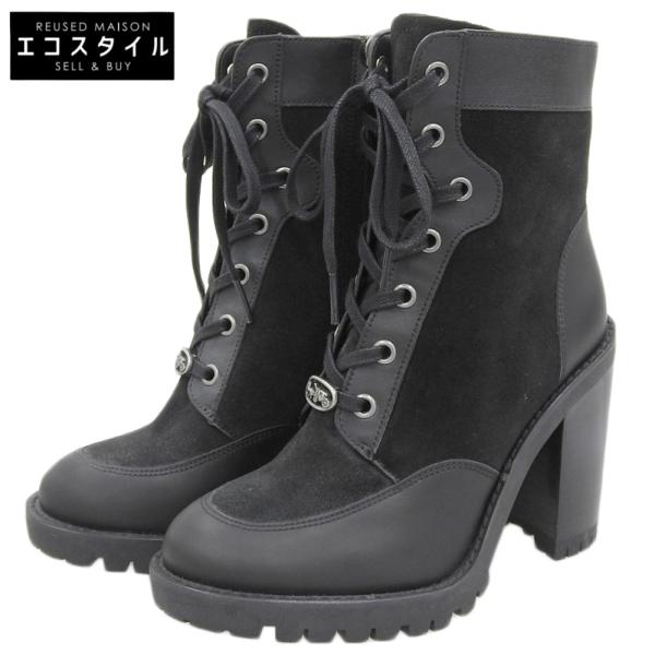 【極美品】 coach コーチ ブーツ レースアップ シグネチャー ブラック 黒 国内即発】素敵！COACH☆シグネチャー レースアップ ブーツ (Coach