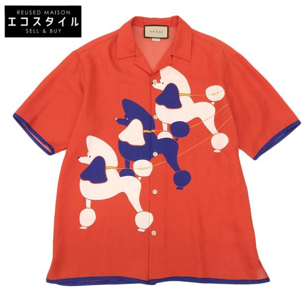 GUCCI グッチ シルクツイル ドッグプリント オープンカラーシャツ トップス メンズ レッド 44 740306 ZAMY0 44 GUCCI（グッチ） シルクツイル ドッグプリント オープンカラーシャツ